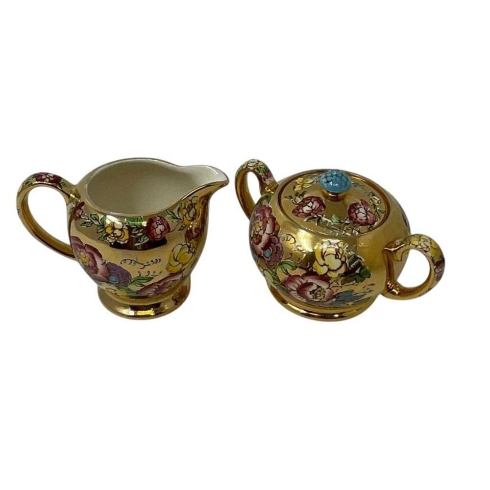 Sadler 1664 Gold Floral Creamer & Sugar Bowl – Vintage 1950s England